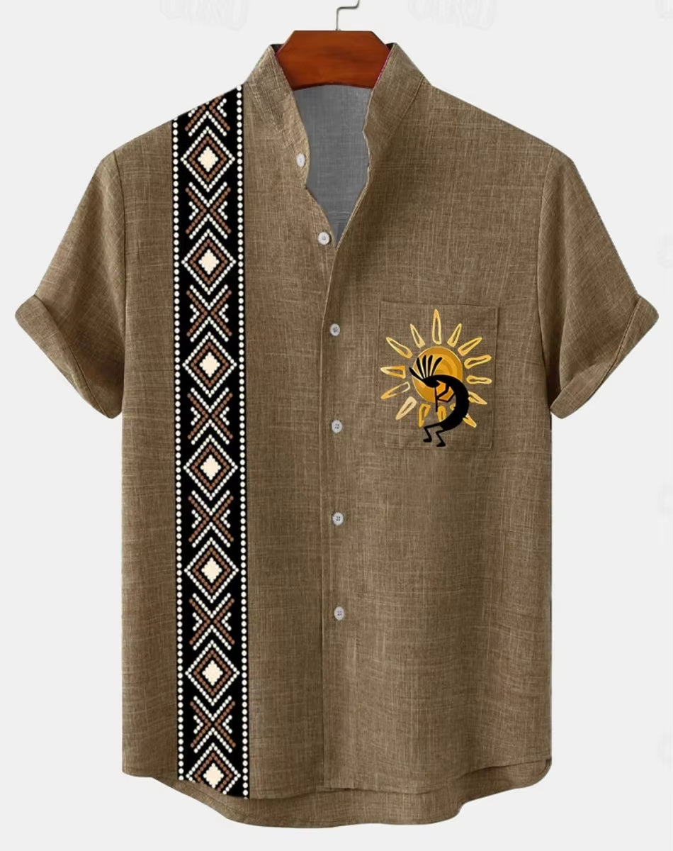 New Men'S 3D Fashion Short Sleeve Casual Street Trend Summer Comfort Top Hawaiian Cotton and Linen Shirt